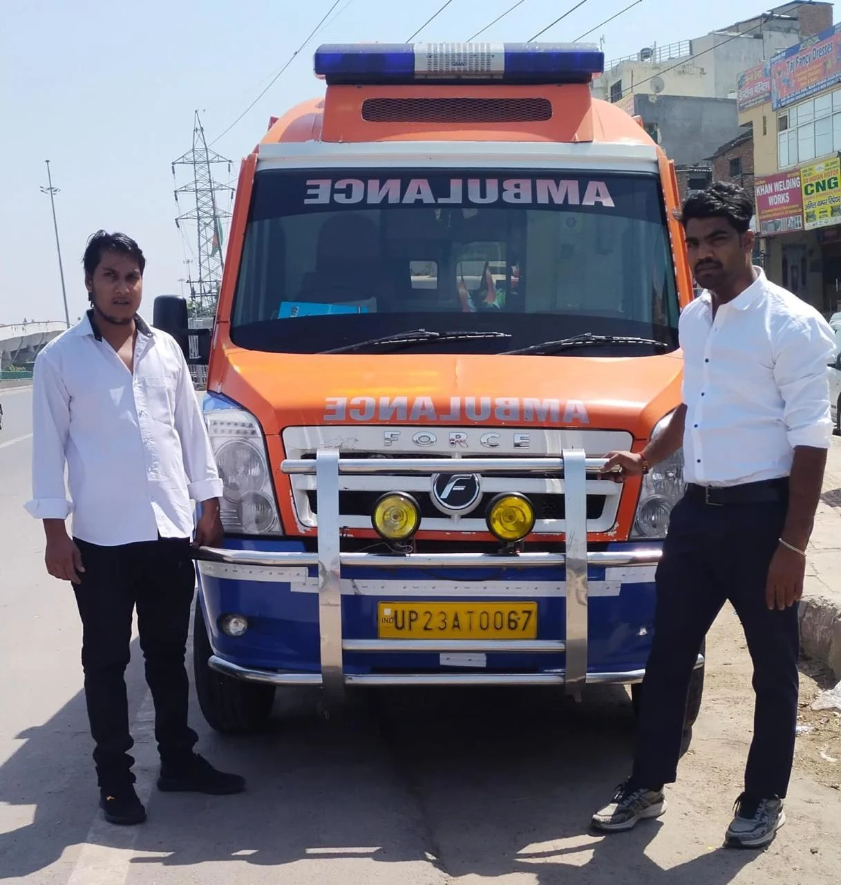Trained paramedic team in ambulance